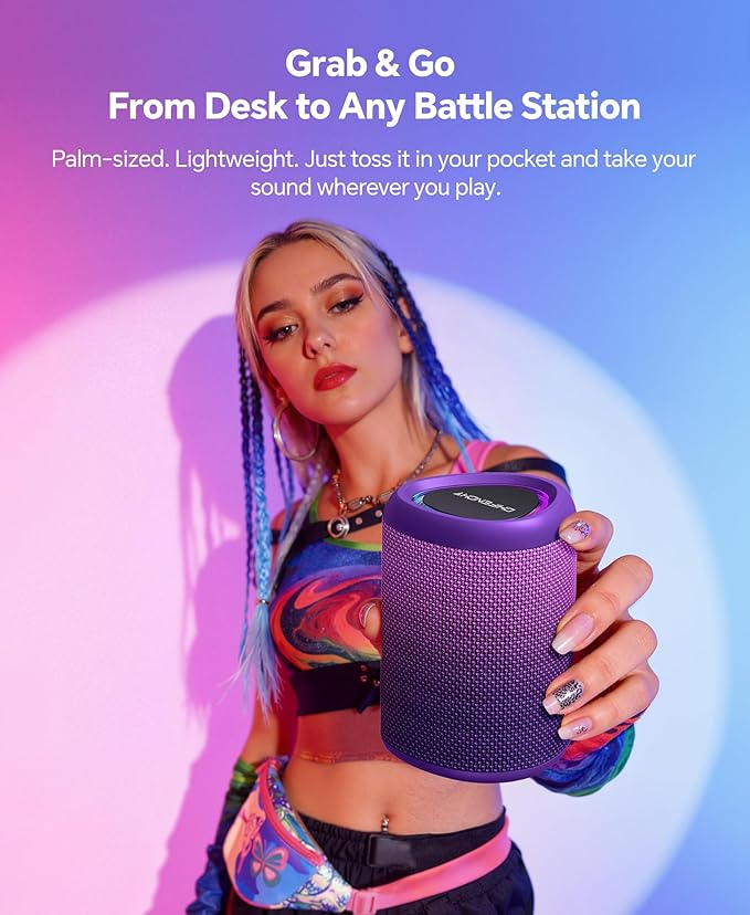 Portable Bluetooth Speaker Beach Essentials: Powerful Crystal Clear Sound/Dynamic Light/IPX5 Waterproof/All Day Playtime/Wireless BT 5.3/TWS Paring, Dad Gifts, Outdoor|Travel|Camping|Pool Accessories
