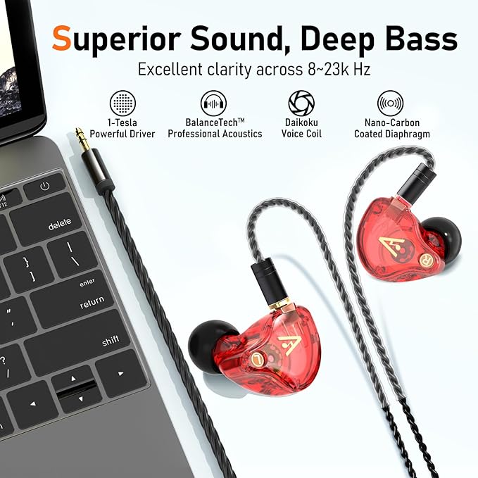 Vibes 202 Wired Earbuds - HiFi in Ear Monitor Headphones – Professional Noise Isolating Ear Buds - Clear Sound, Deep Bass & Comfort-Fit IEM Earphones - MMCX to 3.5mm, Silver Plated Cord, Carrying Case