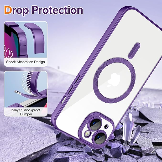 Hython Magnetic Clear for iPhone 13 Case with Camera Lens Protector [Compatible with MagSafe] Luxury Plating Edge Slim Soft TPU Cover Protective Phone Case for iPhone 13 6.1", Matte Purple
