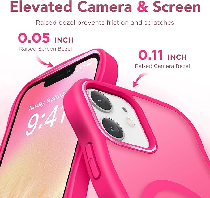 CAPRARO Cute for iPhone 12 Case & iPhone 12 Pro Case, Compatible with MagSafe, [Curly Wave Edge] [Camera Protection] [14 FT Drop Protection] Magnetic for iPhone 12/12 Pro, Hot Pink