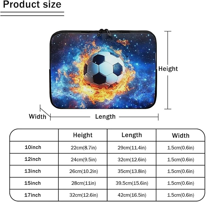 Football Laptop Sleeve for Men 17inch Lap Top Case Portable Laptop Accessories with Versatile Uses Computer Sleeve Laptop Pouch Water Flame Briefcase Blue