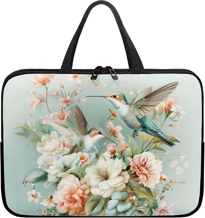 Hummingbird 15 Inch Laptop Sleeve for Women Protective Case Cover Compatible with 10-17 inch Chromebook, Notebook, Briefcase, Spring Floral Waterproof Computer Cases Bag with Handle