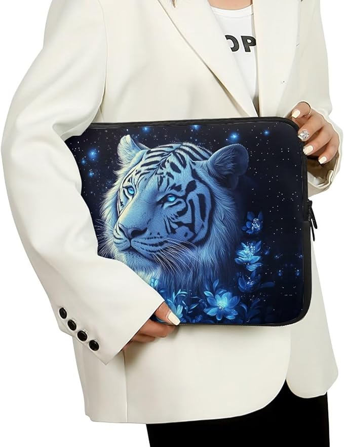 Tiger Laptop Protective Sleeve for Women 10inch Lap Top Case Portable Computer Sleeve Slim Laptop Protector Flower Zippered Pouches for Travel Office Business Laptop Carrying Case Black