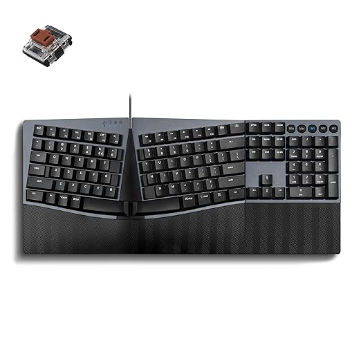 Perixx PERIBOARD-535BR [Firmware Updated] Wired Ergonomic Mechanical Keyboard - Full-Size - Low-Profile Brown Tactile Switches - NKRO Anti-Ghosting - Compatible with Windows and macOS