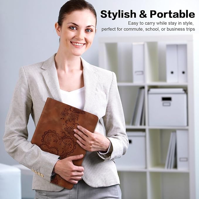 Case for iPad (A16) 11th Generation 11 Inch (2025), iPad 10th Generation 10.9 Inch (2022), Embossed PU Leather Case with Elastic Band, Pencil Holder & Card Slots - Brown