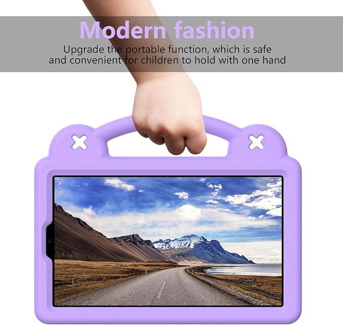 AKABEILA Compatible with Lenovo Tab One 2025 8.7 inch Tablet Case, Kids Friendly Universal Lightweight Shockproof Protective Case with Shoulder Strap & Stand Handle Light Purple