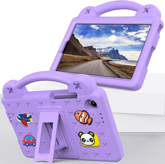 AKABEILA Compatible with Lenovo Tab One 2025 8.7 inch Tablet Case, Kids Friendly Universal Lightweight Shockproof Protective Case with Shoulder Strap & Stand Handle Light Purple