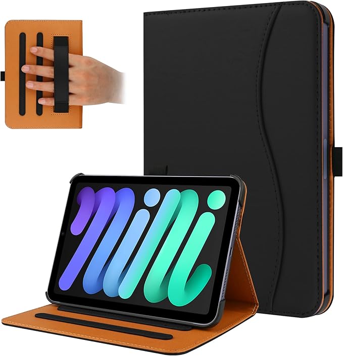 iPad mini 7 Case (A17 Pro) 2024, iPad mini 6 Case 2021, iPad mini 7th/6th Generation Case 8.3 Inch,Premium PU Leather Folio Stand Cover with Pencil Holder and Multi-Viewing Angles（Black）