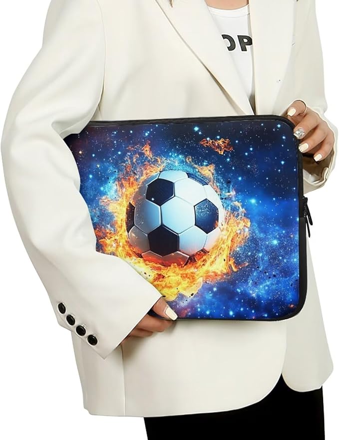 Football Laptop Sleeve for Men 13inch Lap Top Case Portable Laptop Accessories with Versatile Uses Computer Sleeve Laptop Pouch Water Flame Briefcase Blue