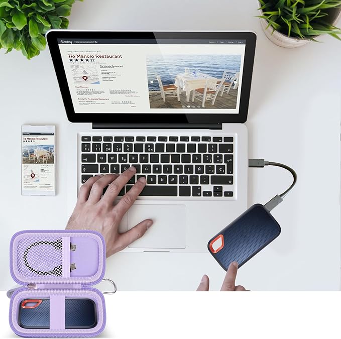 GWCASE Hard Case for SanDisk Extreme Portable SSD 1TB 2TB 4TB 8TB 500GB, External for Solid State Drive Travel Carrying Holder with Mesh Pocket for USB Cables & SD Cards(Bag Only)-Purple