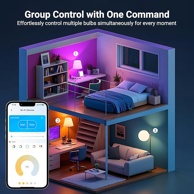 TJOY Smart Light Bulbs, WiFi LED Bulb Compatible with Alexa &Google Assistant, RGB Color Changing Alexa Bulbs, 9W(60W Equivalent), A19 E26 800LM, 2.4Ghz WiFi only,2 Pack