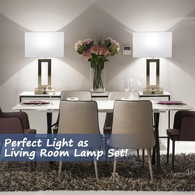 22'' Lamps for Bedrooms Set of 2, Touch Control Table Lamps with 2 USB Ports, 3-Way Dimmable Bedside Nightstand Lamps, Brushed Nickel &White Lamp for End Table Living Room Modern Contemporary