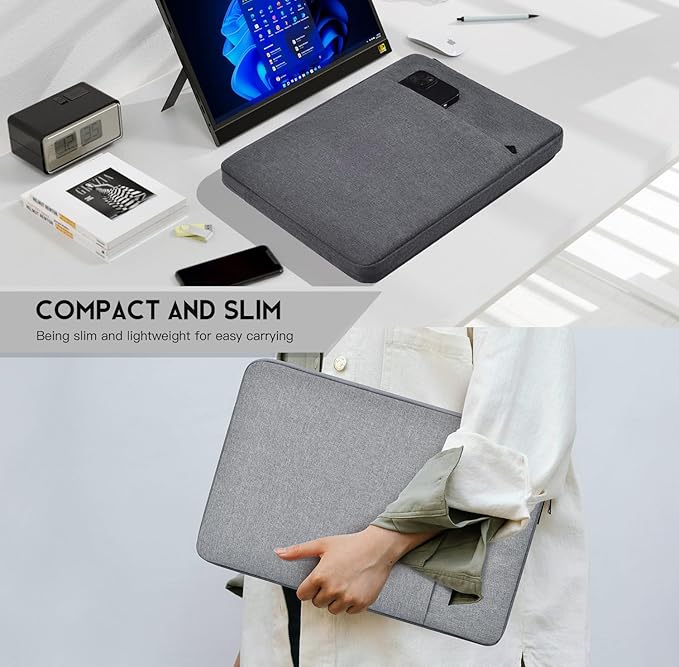 Portable Monitor Sleeve 18.5 inch, Padded Carrying Case Compatible with Most 18.5-in Portable Display Monitors, Water-Resistant Shockproof Monitor Bag with Accessory Pocket -Space Gray