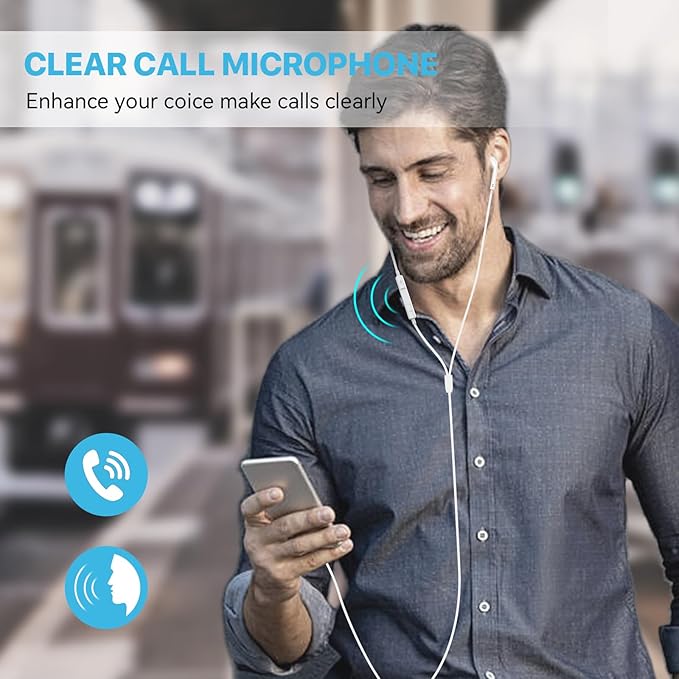 for Apple Earbuds Wired [Clear Call & No Noise], [MFi Certified] 3.5mm Headphones with Microphone Volume Control HiFi Stereo Ear Buds for iPhone/iPad/Kindle/Weather Radio/Airplane [2 Pack]