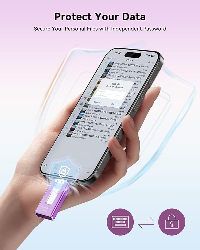 MFi Certified 256GB Flash Drive for iPhone, 3 in 1 Type-C USB Memory Stick Thumb Drive for Photos Videos, High Speed External Memory Storage Photo Stick for iPhone iPad Android PC (Purple)