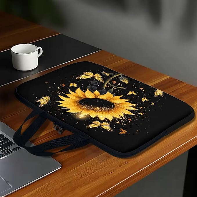 Sunflower Butterfly 10-17 Inch Laptop Sleeve, Portable Computer Bag Tablet Carrying Case with Handle, Women Business School Tote Bags Notebook Case Handbag Briefcase