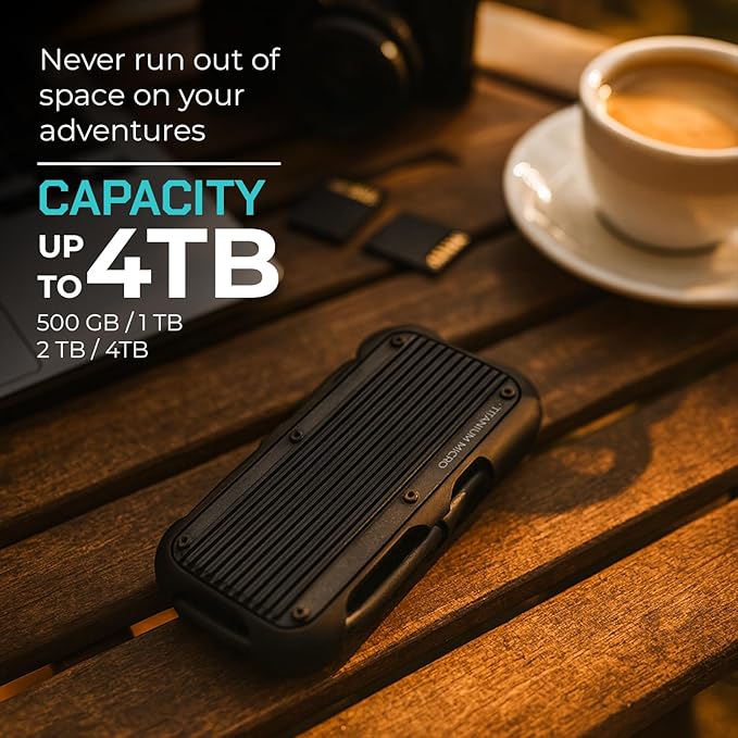 Titanium Micro External SSD 2TB - Mercury Portable SSD, Up to 1000MB/s, USB 3.2 Gen 2 USB-C USBA, Rugged IP66 Water Resistance, Drop Proof, External Solid State Drive Slim and Lightweight Storage