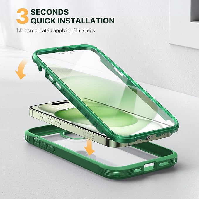 Diaclara Designed for iPhone 15 Case, Full Body Rugged Case with Built-in Touch Sensitive Anti-Scratch Screen Protector, with Camera Lens Protector for iPhone 15 6.1" (Green)