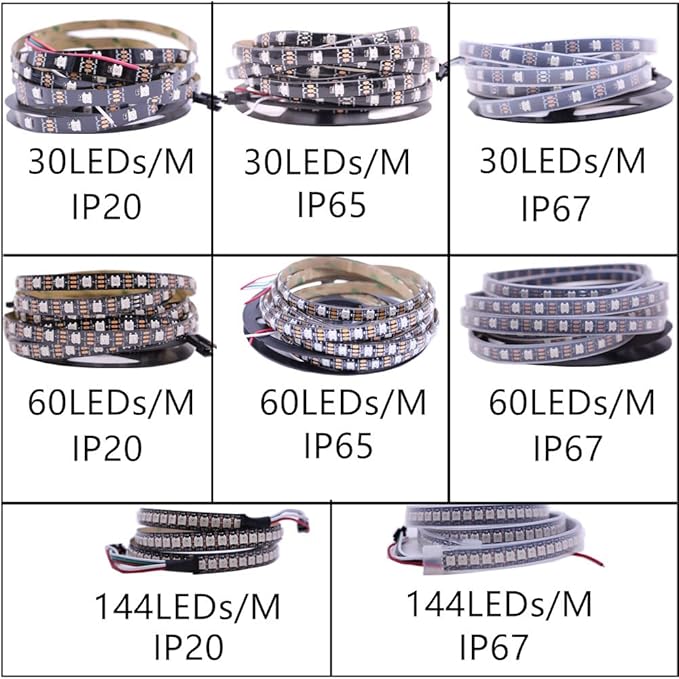 WS2812B LED Strip Individual Addressable Light 144Pixels/m SMD 5050 RGB Pixel Strip DC5V (3.2FT 144LEDS Waterproof IP67, Black PCB)