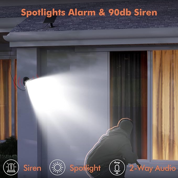 Dzees Upgrade Solar Camera Security Outdoor Wireless, Wireless Outdoor Security Cameras with Solar Panel, 2K Color Night Vision, Spotlight/Alarm, AI Detection, 2-Way Talk, IP66 Waterproof