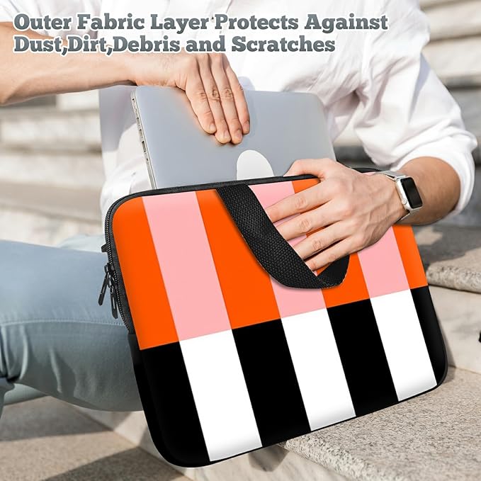 Laptop Sleeve Case Bag 13 inch, Orange Black White Stripes Slim Carrying Case Handbag Travel Laptop Bag for 13 inch MacBook Air M3/M2/Pro M2/ 13" iPad Pro/Air M4/M2 2024