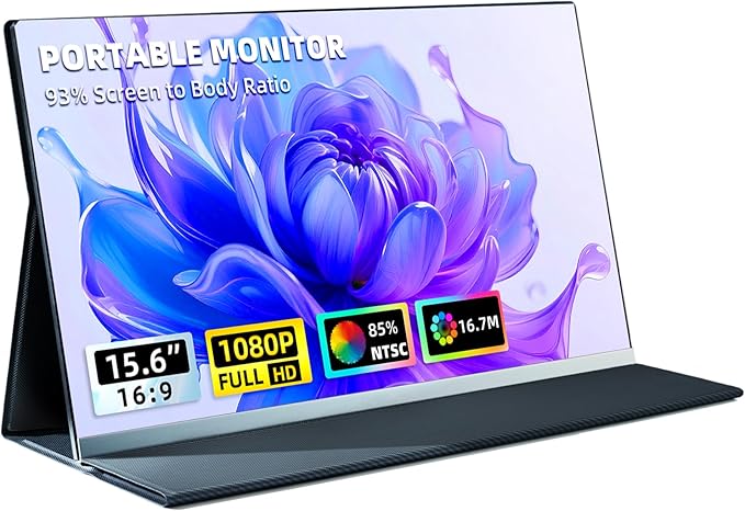 Portable Monitor for Laptop - 15.6" FHD 1080P Laptop Screen Extender Portable 85% NTSC Display USB-C/USB-A/HDMI for Windows Mac Work Travel