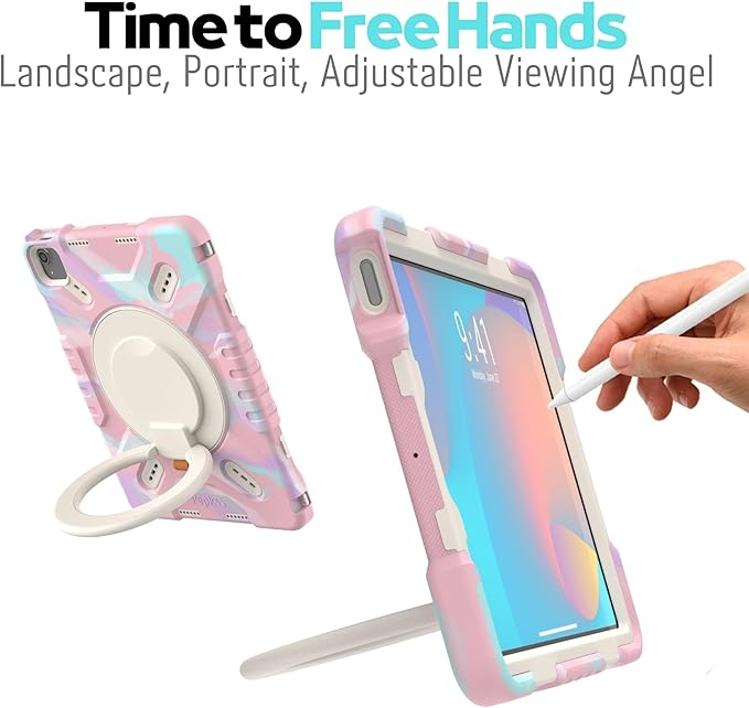 Triple Shockproof Case for iPad Air 5th/4th Generation 10.9 inch 2022/2020 and iPad Pro 11 Case, Kids Boy Girl Cover with Kickstand, Shoulder Strap (M-Pink)