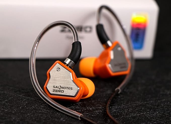 Linsoul 7Hz Salnotes Zero HiFi 10mm Dynamic Driver in-Ear Earphone IEM with Metal Composite Diaphragm Stainless Steel Faceplate Detachable 2Pin OFC Cable (Orange, with Mic, 3.5mm)