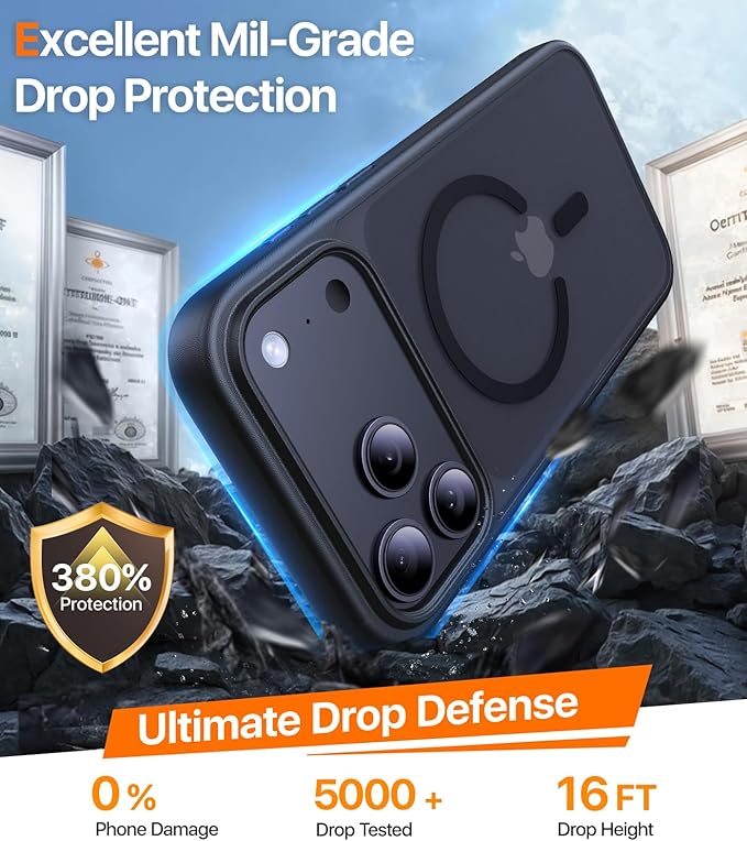 Magnetic for iPhone 17 Pro Case,[Anti-Slip][Compatible with MagSafe][Military Grade Drop Protection] Shockproof Protective Translucent Matte Phone Case for iPhone 17 Pro Case,Black