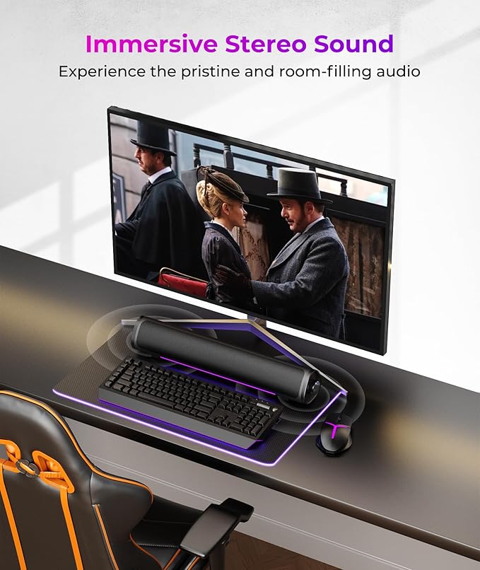 Computer Speakers for Desktop PC, Gaming PC Sound Bar, Plug and Play - USB Power with 3.5mm Audio, RGB Gradient Lighting, One-knob Control, for Computers/Laptops/Monitors