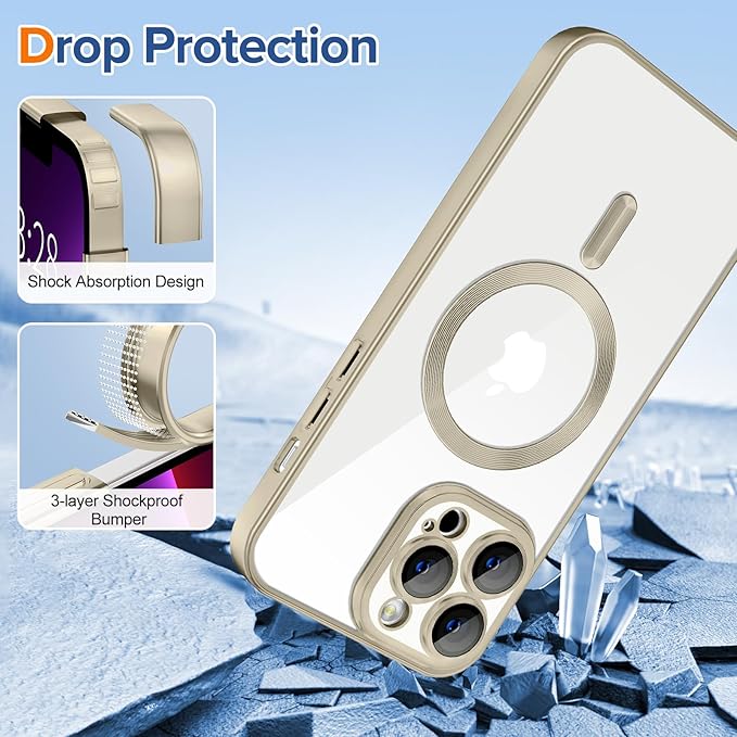 Hython Magnetic Clear for iPhone 13 Pro Max Case with Camera Lens Protector [Compatible with MagSafe] Plating Edge Slim Soft TPU Cover Protective Phone Case for iPhone 13 Pro Max 6.7", Matte Gray