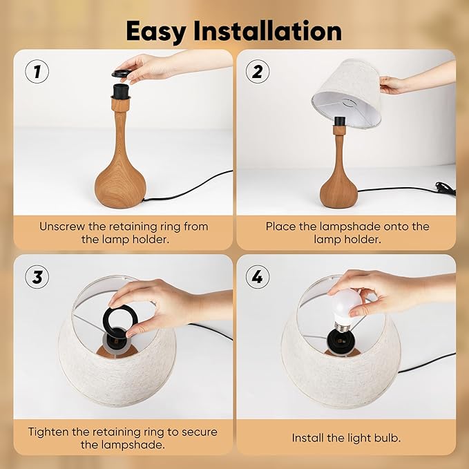 17” Touch Table Lamp for Bedroom Set of 2, 3-Way Dimmable Bedside Lamp for Nightstand, Rustic Metal Desk Lamp with Linen Shade for Living Room, Kids Reading, Dorm, Home Office Decor, Bulb Included