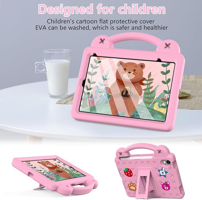 for iPad mini 7 Case A17 Pro,iPad mini 6 Case, Shoulder Strap Shockproof Cute DIY Figures Design Handle Stand Protective Rugged Case for Apple iPad mini 7th 6th Generation 8.3",Pink