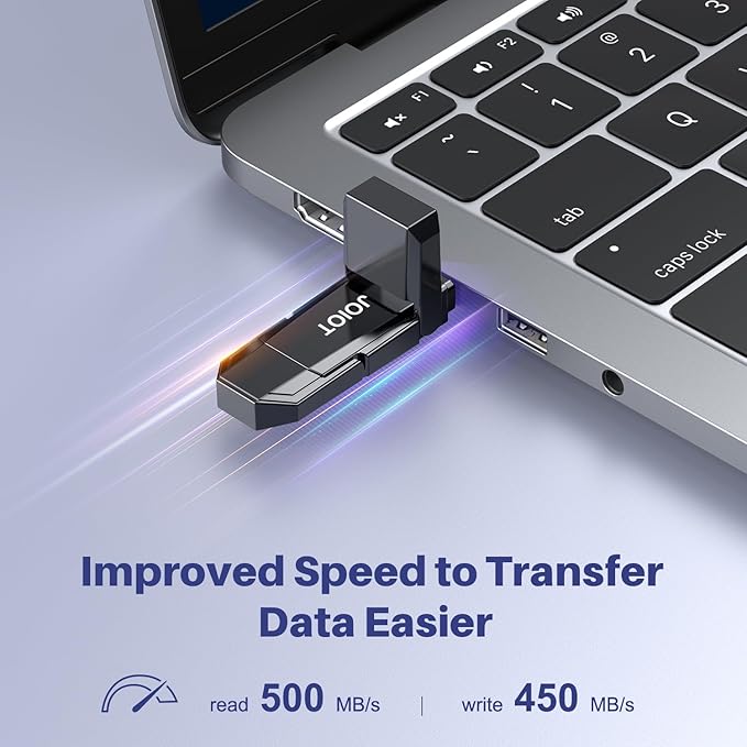 JOIOT USB C Flash Drive 512GB Up to 450MB/s Dual Type-C & USB-A USB 3.2 Solid State Drive USB-C Thumb Drive Compatible with iPhone 15/16/17 Series Smartphone Tablet Laptop Car Smart TV Game Console