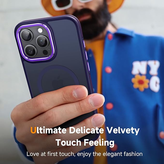 Magnetic 3 in 1 for iPhone 16 Pro Case, [Omni-Directional Protection] with 1x Screen Protector + 1x Camera Cover, [Seamless Work with Magsafe] Shockproof Slim Thin Matte Case for iPhone 16 Pro Purple