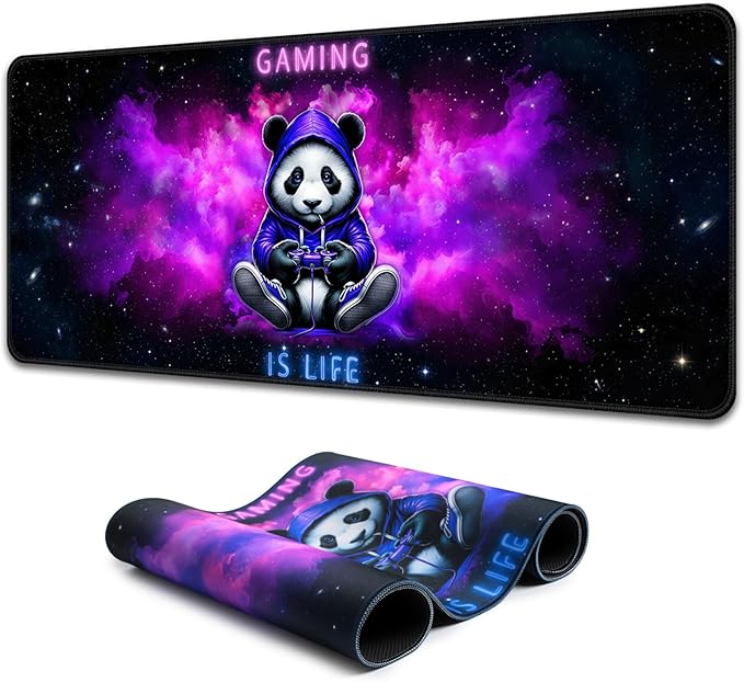 Blacklight Gaming Mouse Pad – UV Reactive Neon Panda Gamer Design, Glow in The Dark RGB Desk Mat, Smooth Precision Surface with Non-Slip Rubber Base for PC & Console Gaming - 31.5" x 11.8"