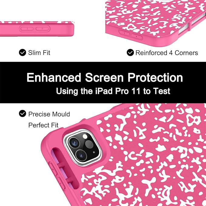 Soke for iPad Pro 11 Case (M2) 2022/2021/2020 with Pencil Holder - [Full Body Protection + Apple Pencil Charging + Auto Wake/Sleep], Soft TPU Back Cover for 2022 iPad Pro 11 inch(Book Hot Pink)