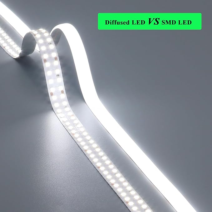 JOYLIT 24V Diffused COB LED Strip Lights Dual Row 16.4FT 560LEDs/M 5000K Daylight White Waterproof, CE UL Professional 640LM/FT Super Bright Dotless Dimmable Adhesive LED Tape 12MM Wide 24W/M CRI 92