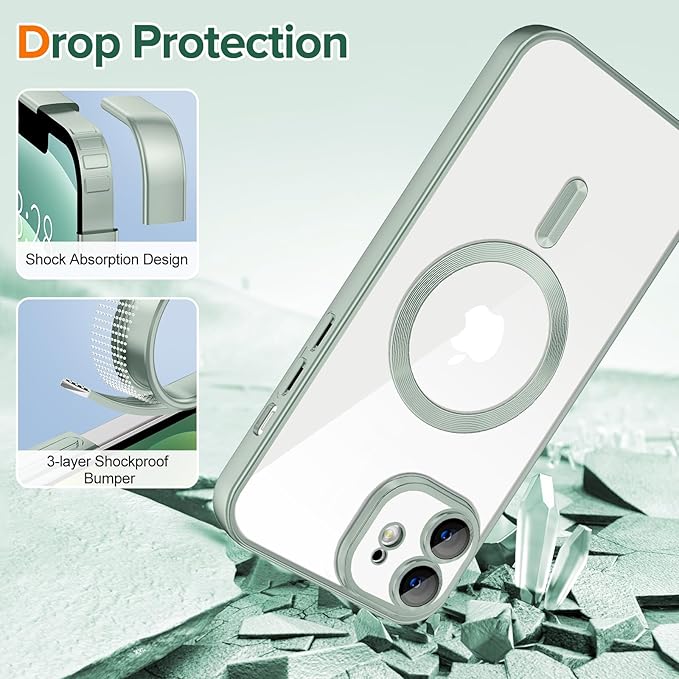 Hython Magnetic Clear for iPhone 12 Case with Camera Lens Protector [Compatible with MagSafe] Luxury Plating Edge Slim Soft TPU Cover Protective Phone Case for iPhone 12 6.1", Matte Mint
