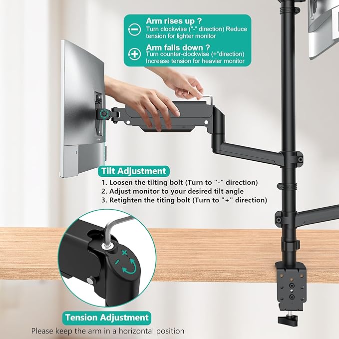 WALI Triple Monitor Mount for 13-27 inch Screens, Taller 3 Monitor Desk Mount, up to 19.8lbs, 31.9 inch Height Max, Adjustable Triple Monitors Stand, VESA 75/100mm (GSDM003S), Black