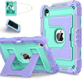 Kids Friendly Case for Apple iPad mini 7 A17 Pro 2024/iPad Mini 6 2021 8.3 Inch 7th/6th Gen Case with Pencil Holder & Shoulder Strap, Shockproof Kickstand Hard Shell Protective Cover,Purple+Mint
