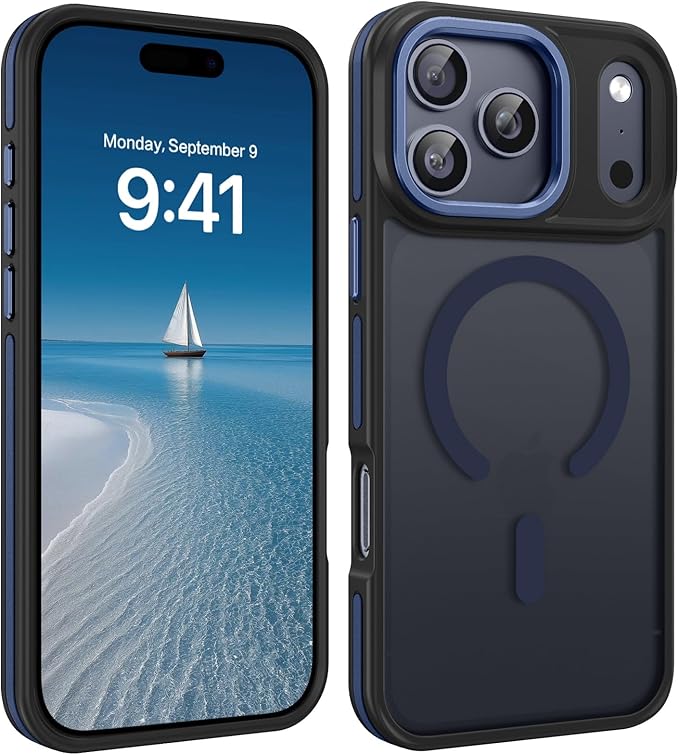 YINLAI Case for iPhone 17 Pro Max, Magnetic Case Compatible with Magsafe Supports Wireless Charging Slim Translucent Matte Shockproof Protective Back Phone Cover 6.9 Inch, Black/Blue