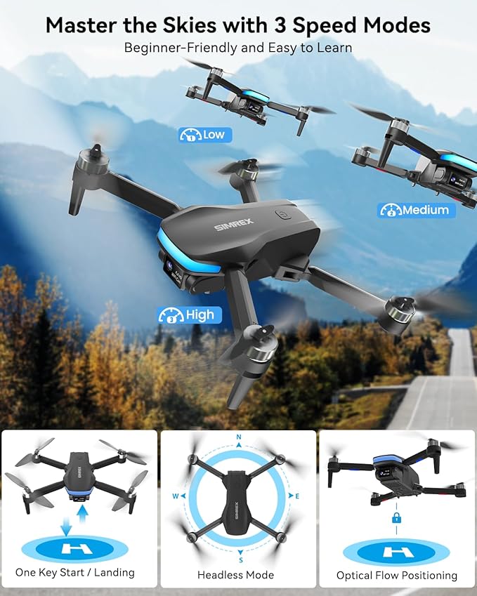 SIMREX 4K FPV Drone with Brushless Motor for Beginners & Teens — 40-Min Flight, Optical Flow Positioning, Gesture Control & VR Mode, Foldable Camera Drone Gift for Kids Ages 8+ (Black)