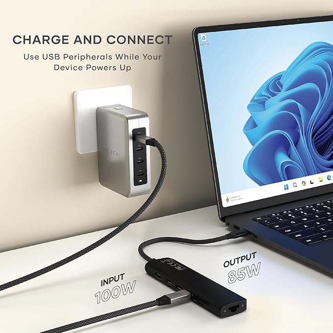 Satechi 7 in 1 USB C Hub Multiport Adapter with Ethernet, HDMI 4K@60Hz, 100W PD Charging, 2X USB-A Data Ports, Micro/SD Card Readers for MacBook Air/Pro/Neo, iPad Air/Pro, Windows - Black