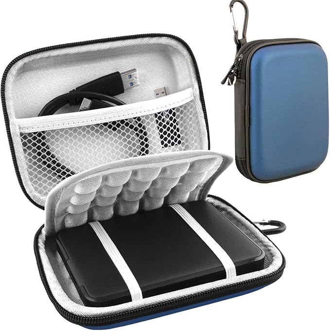 Lacdo Hard Drive Carrying Case for Western Digital WD Elements/WD My Passport/My Passport Ultra Portable External Hard Drive HDD 1TB 2TB 4TB 5TB 6TB USB 3.0 Protective Storage Travel Bag, Blue