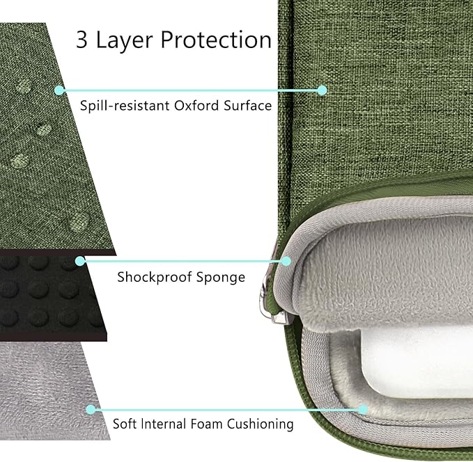 Voova Laptop Sleeve Carrying Case 15.6 16 Inch,Slim Computer Cover Bag Compatible with MacBook Pro 15/16, Dell xps 15,15-16 Inch HP Dell Asus Laptop, Army Green