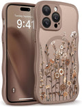 GVIEWIN for iPhone 14 Pro Case Compatible with MagSafe [Curly Wave Edge][Full Camera Protection] Floral Translucent Shockproof Magnetic Women Phone Case for 14 Pro, Floratopia/Brown