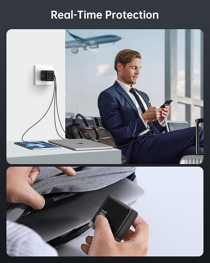 NOVOO 100W USB C Charger Block (GaN III), 3-Port Fast Foldable Compact Wall Charger for MacBook Pro/Air, Dell XPS 13, iPad Pro, Galaxy S24/S23, iPhone 16/15 Pro and More