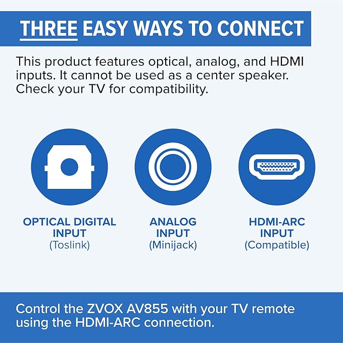 ZVOX AccuVoice AV855 Dialogue Clarifying Soundbar - Patented Hearing Technology with 20 Levels of Voice Boost, Dual Subwoofers, Low-Profile TV Speaker for Home Theater and Smart TV - Black