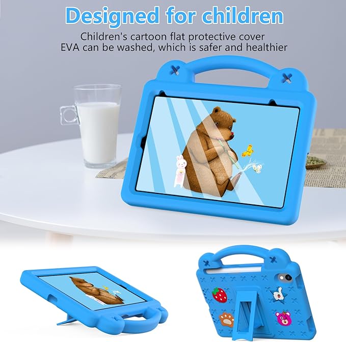 for iPad mini 7 Case A17 Pro,iPad mini 6 Case, Shoulder Strap Shockproof Cute DIY Figures Design Handle Stand Protective Rugged Case for Apple iPad mini 7th 6th Generation 8.3",SkyBlue